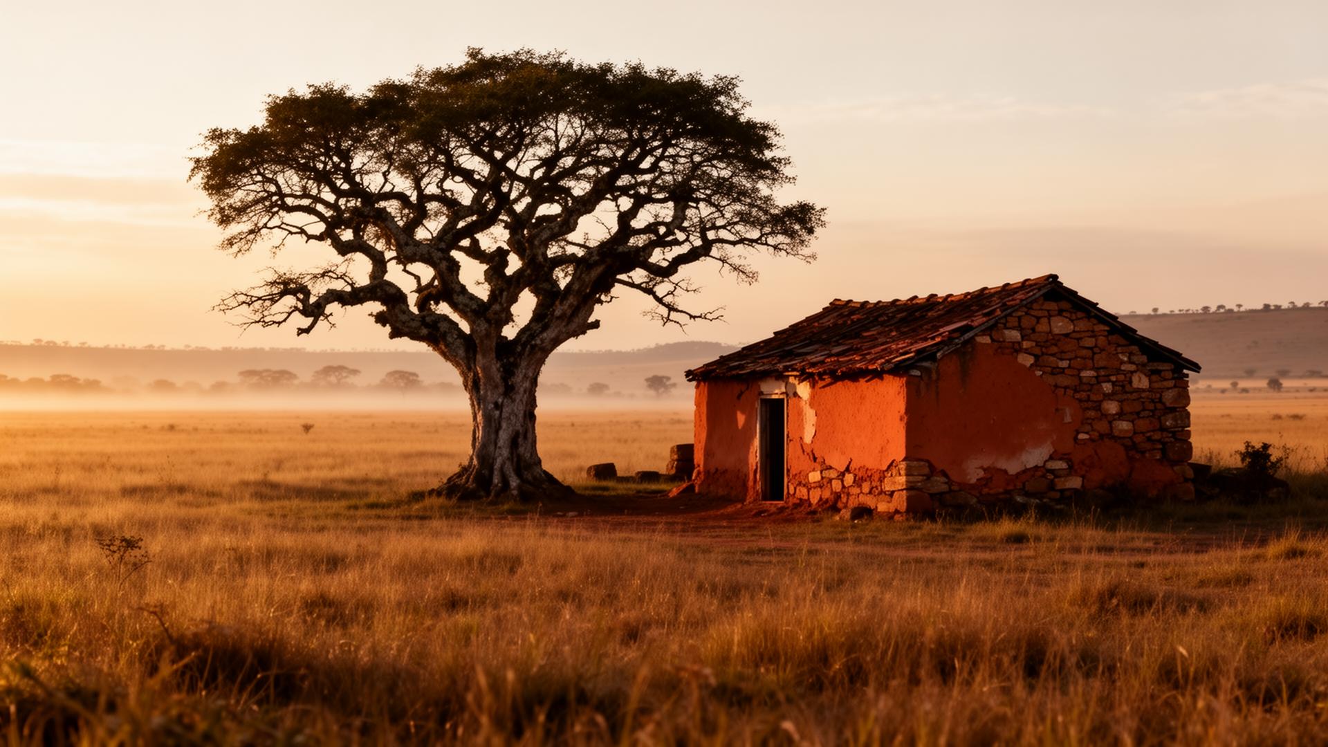 Tapera no pampa gaúcho ao entardecer
